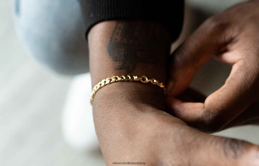 4mm Cuban Chain Bracelet Men Gold 46NBLP226 Oliver Cabell Accessories