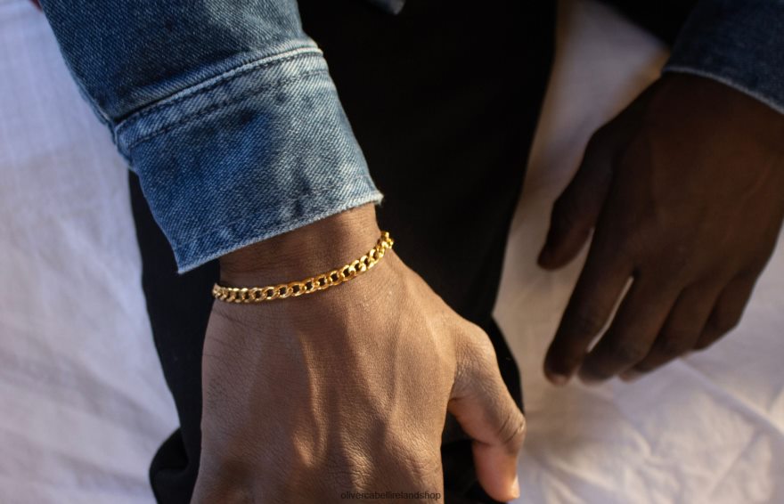 4mm Cuban Chain Bracelet Men Gold 46NBLP226 Oliver Cabell Accessories